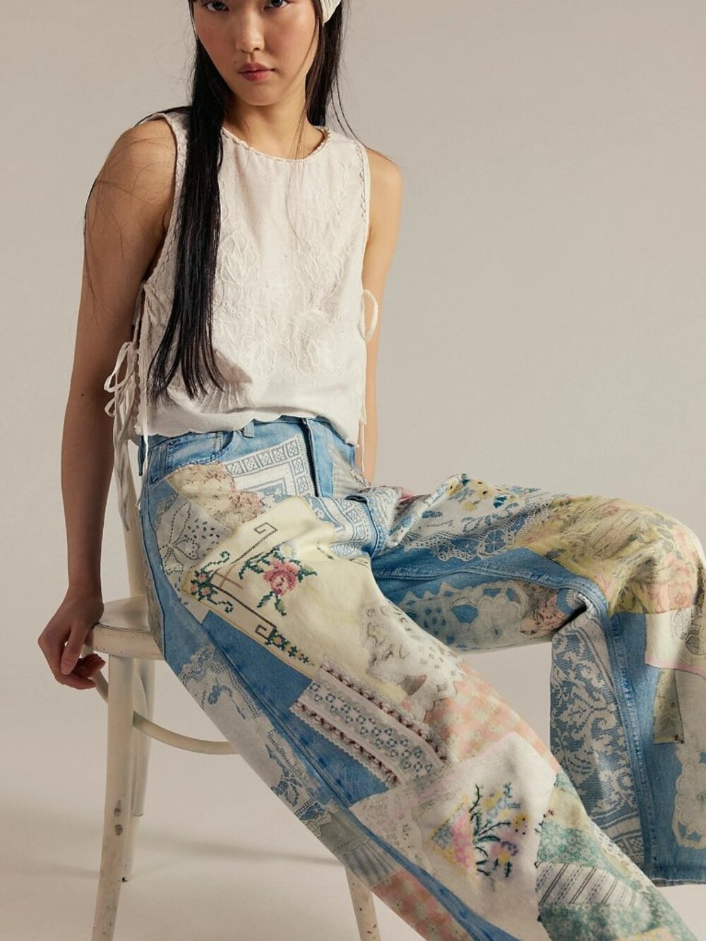 Free People We The Free Illusions Printed Jeans Patchwork 27